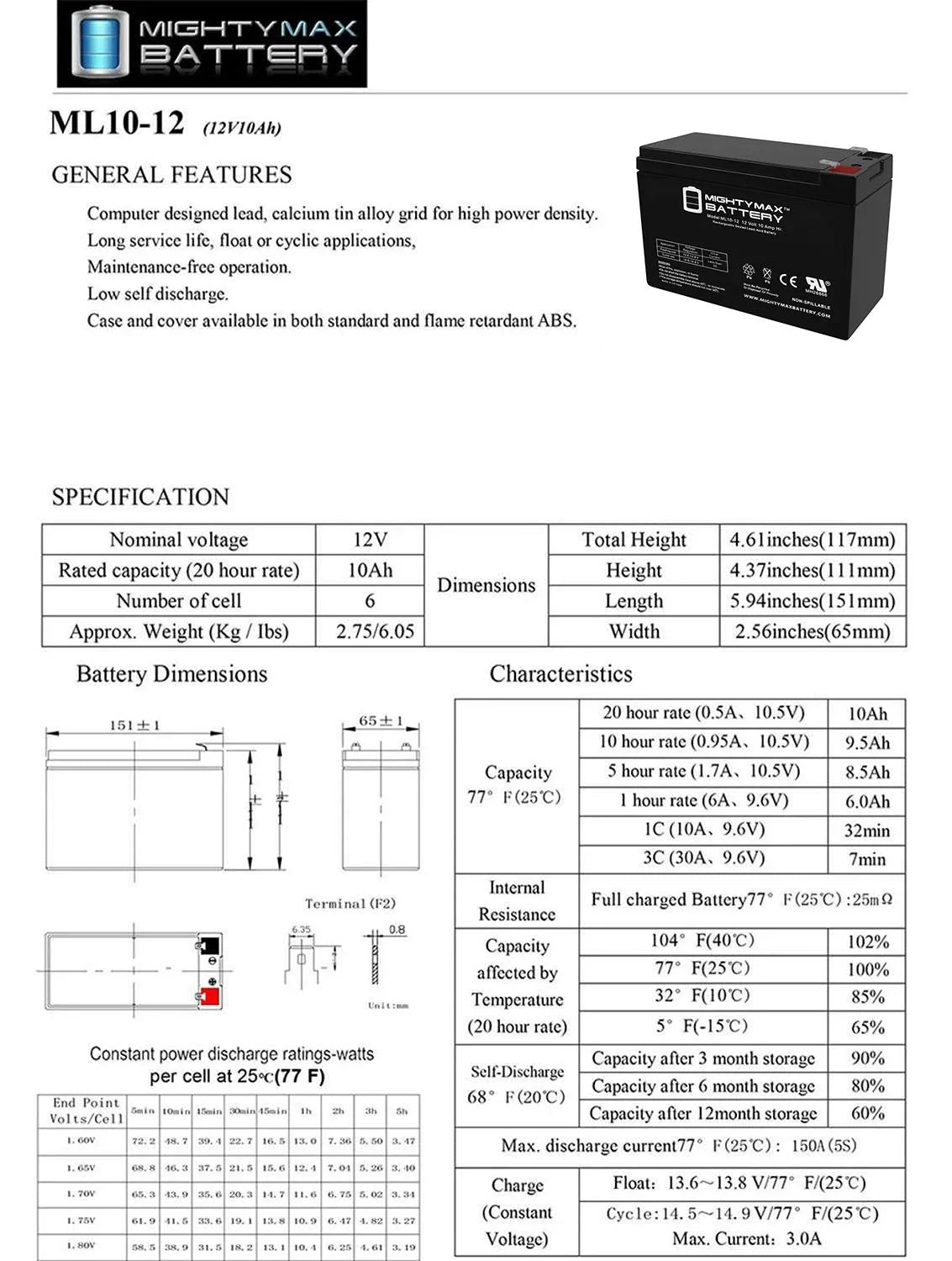 12V 10AH Battery for  Model # ES400
