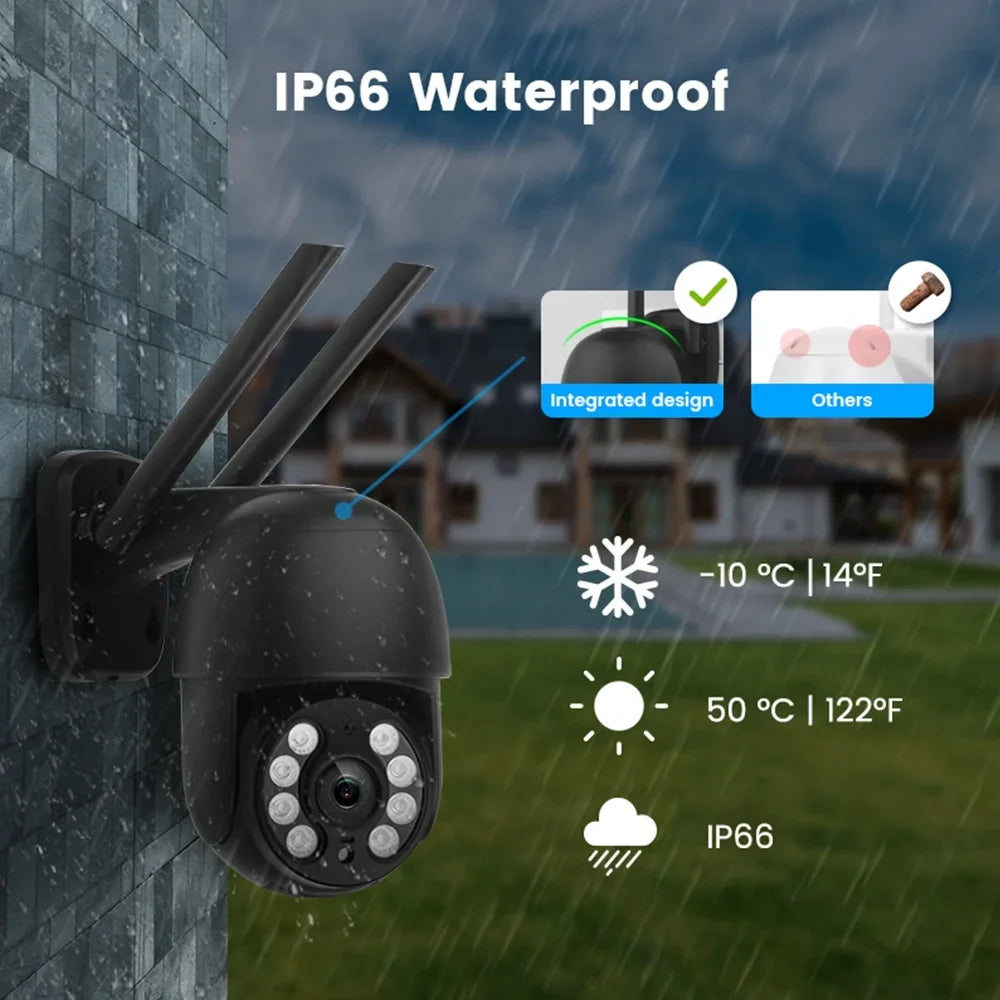 Security Camera Wireless Outdoor, 4MP Pan/Tilt 2.4G Wifi  Surveillance Cameras with Motion Detection and Siren, 2-Way Audio, Full Color Night Vision, for Multi-Platform