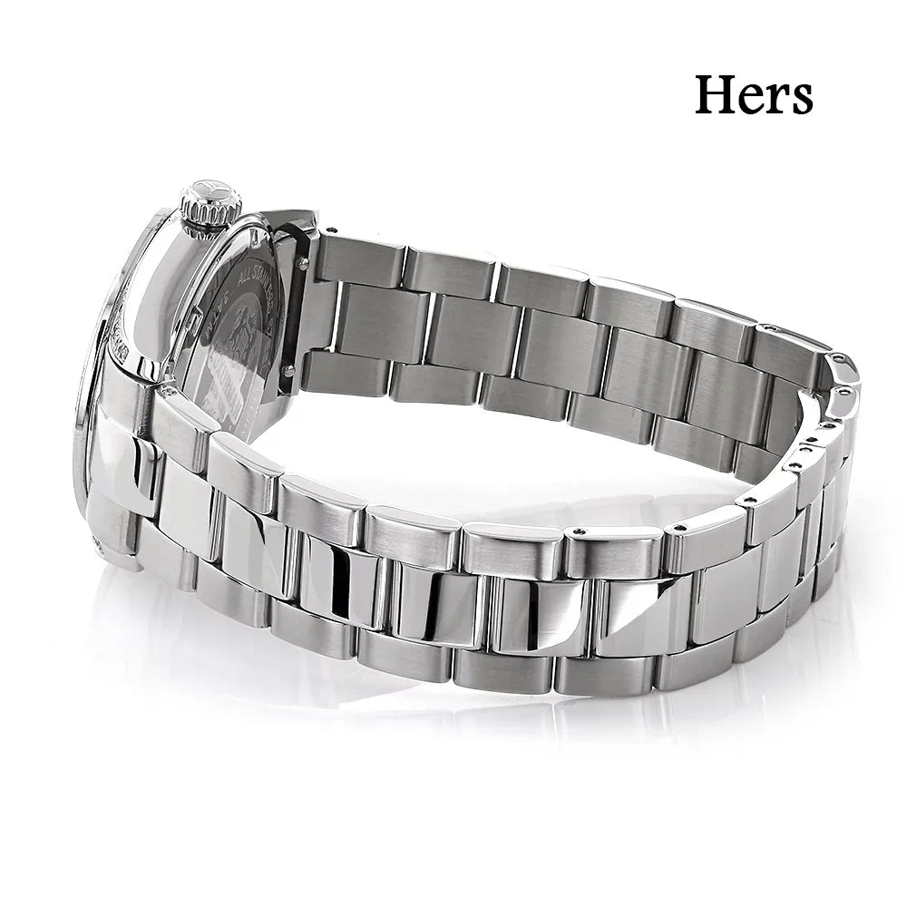 His and Hers Watches: Stainless Steel Diamond Watch Set 3.5ct