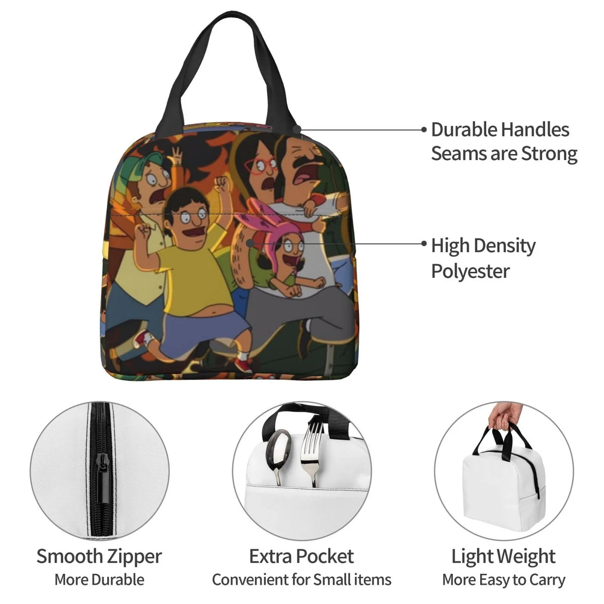 Adventure Bob's Burgers Portable Lunch Bag For Adult And Kids Reusable Lunch Box Insulated Thermal Cooler Bento Bag For School Picnic Office