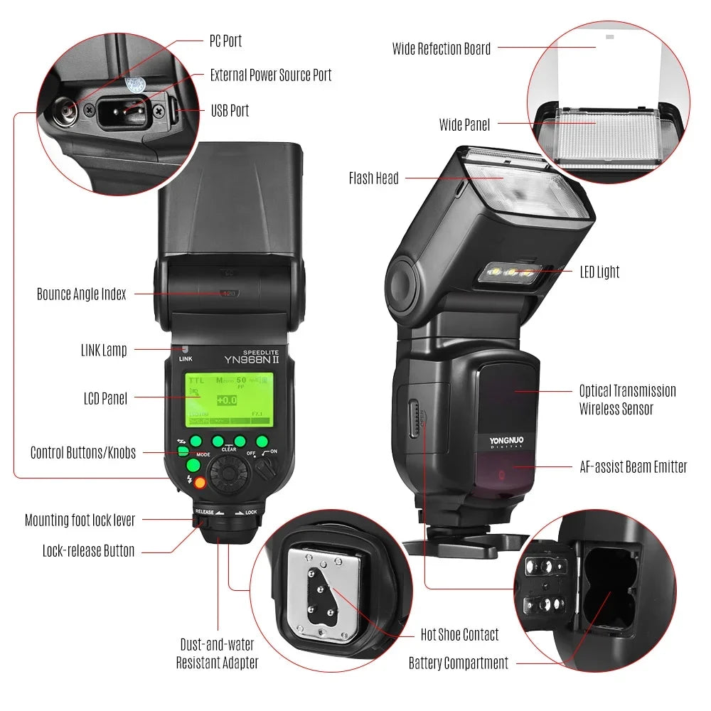 YN968N  Wireless  Speedlite Flash with Built-in 5600K  Light - 1/8000s  for Nikon  Cameras, Compatible with YN622N YN560 Wireless System