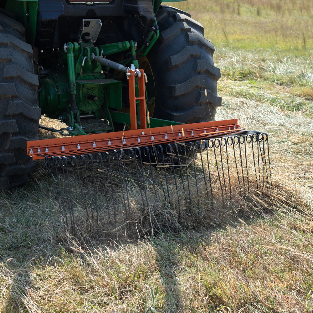 Titan Attachments 3 Point 5  Pine Straw Needle Rake, Category 1 Tractors, Coil Spring Tines, Drag-Behind Landscape Rake