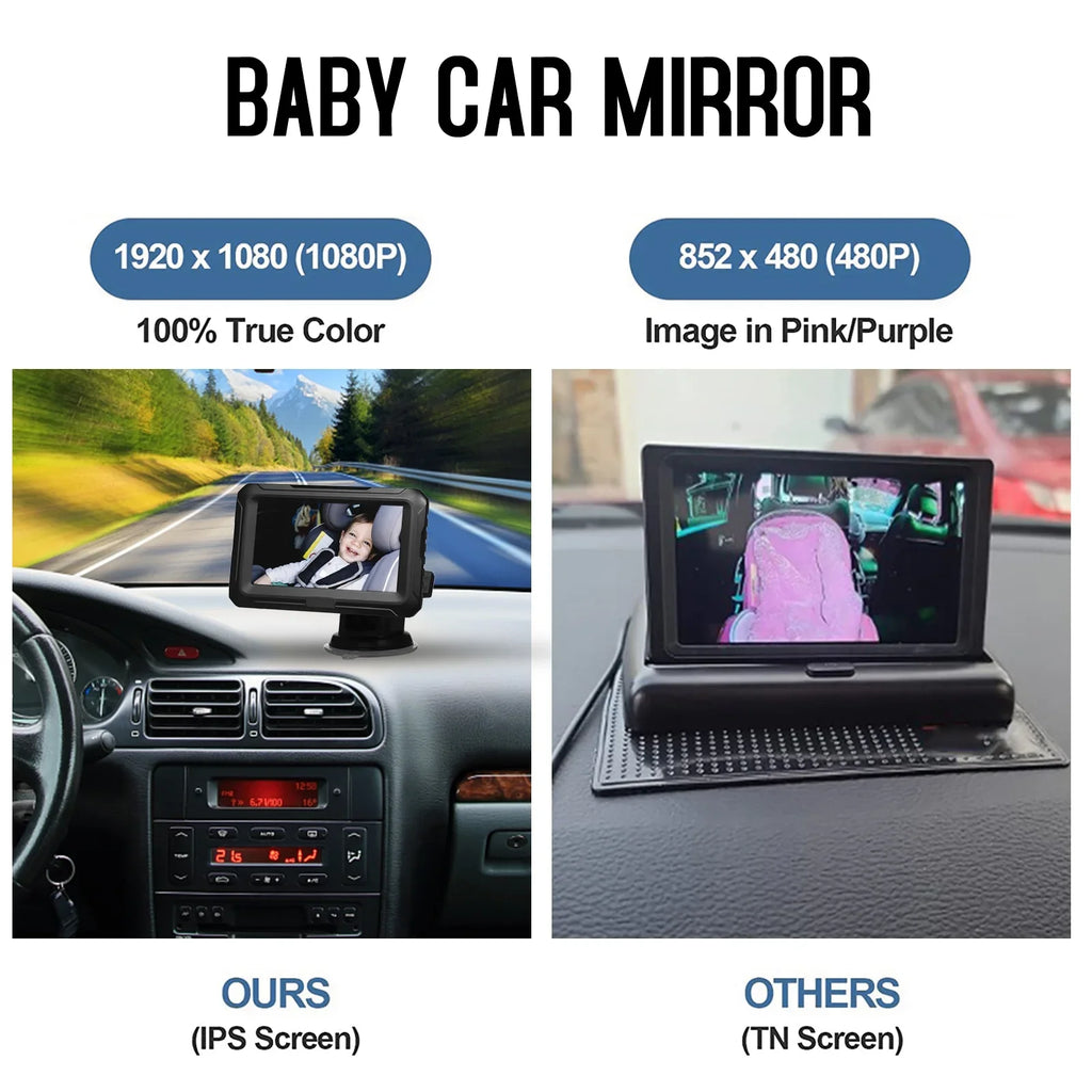 Baby Car Mirror - 1080P Baby Monitor Camera with 4.3’’  Screen, Night Vision, Adjustable Wide View Angle for Infants, Kids, and Pets