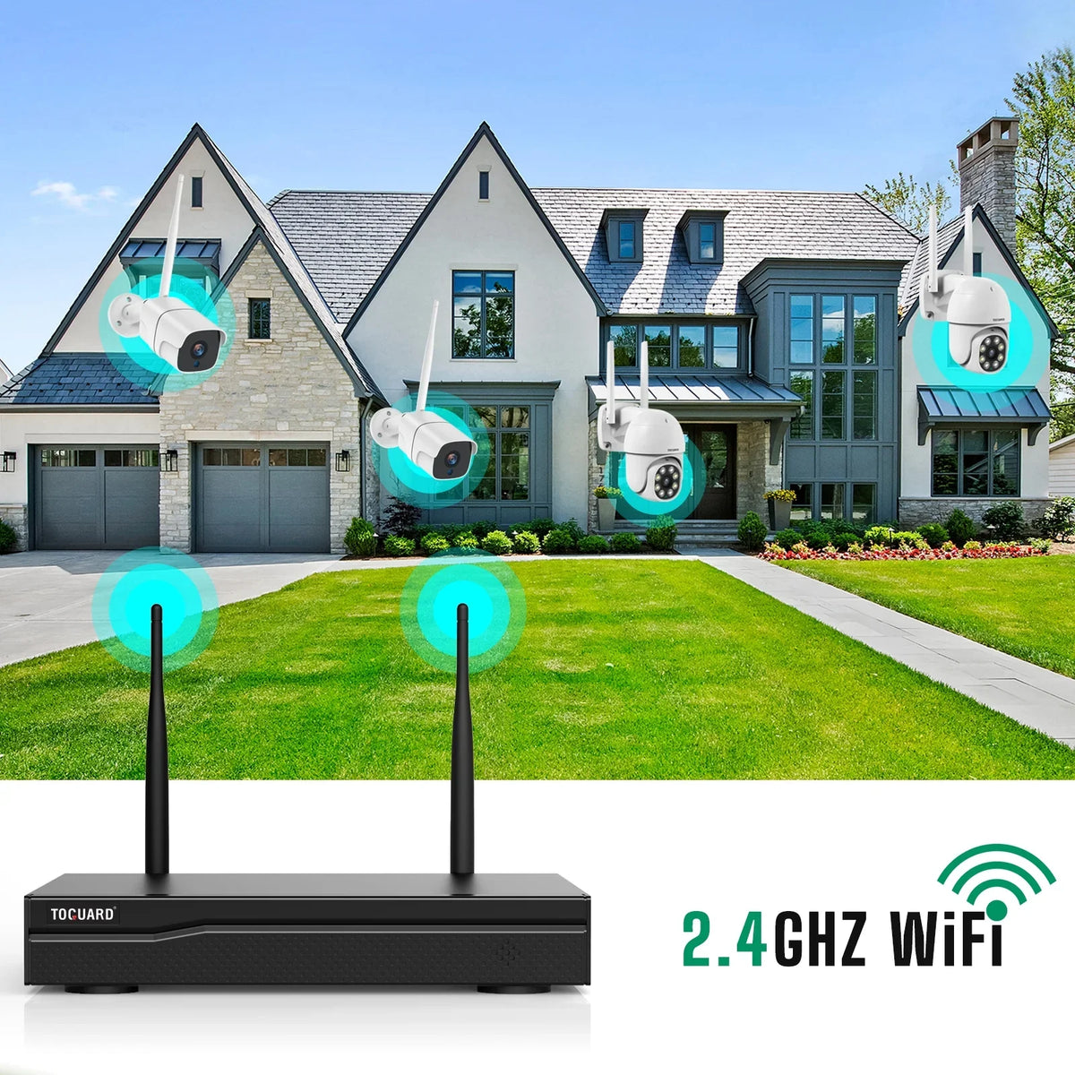 Toguard  Security Camera System Outdoor with 1TB Hard Drive, 2X3MP Wireless WiFi Dome Camera  Connector