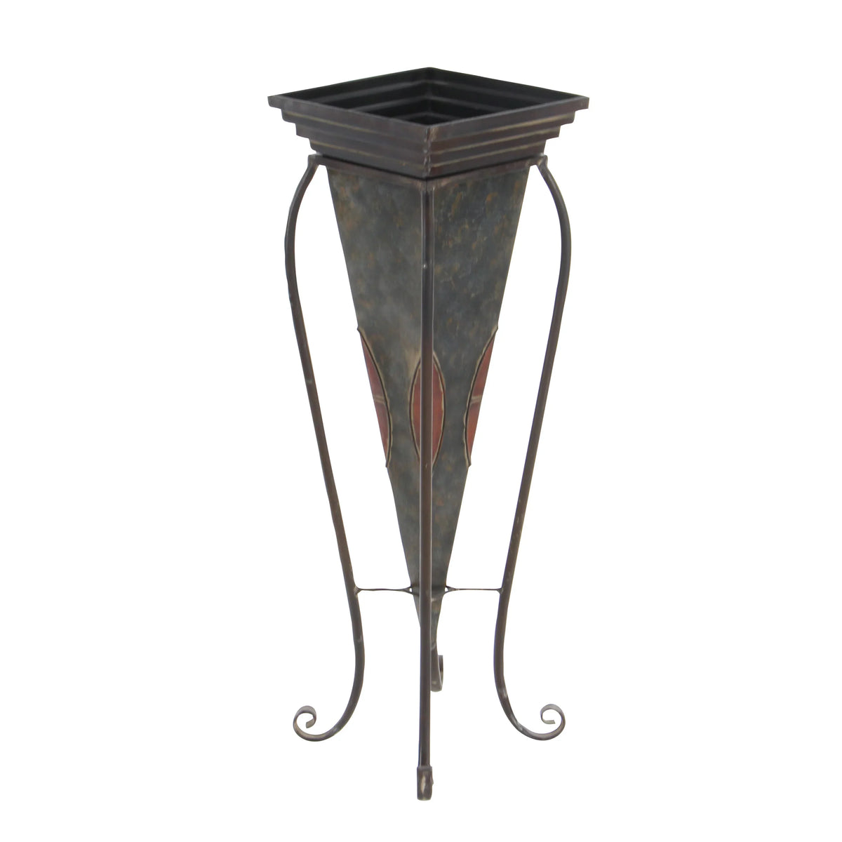 DecMode 30", 28"H Indoor Outdoor Brown Metal Planter with Scroll Stand (2 Count)