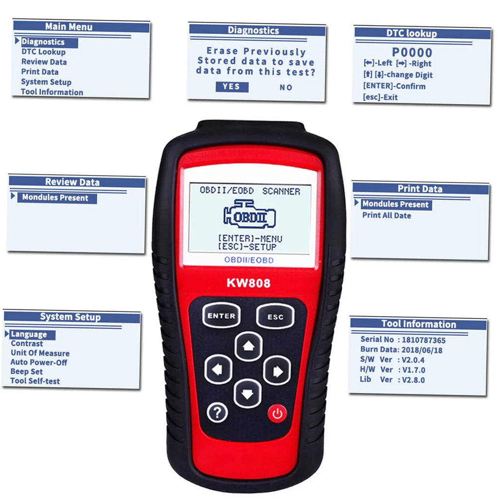 /  Cars Code Reader and Auto Scanner Detection Decoder KW808 Diagnostic Scanner for Effective Car Troubleshooting