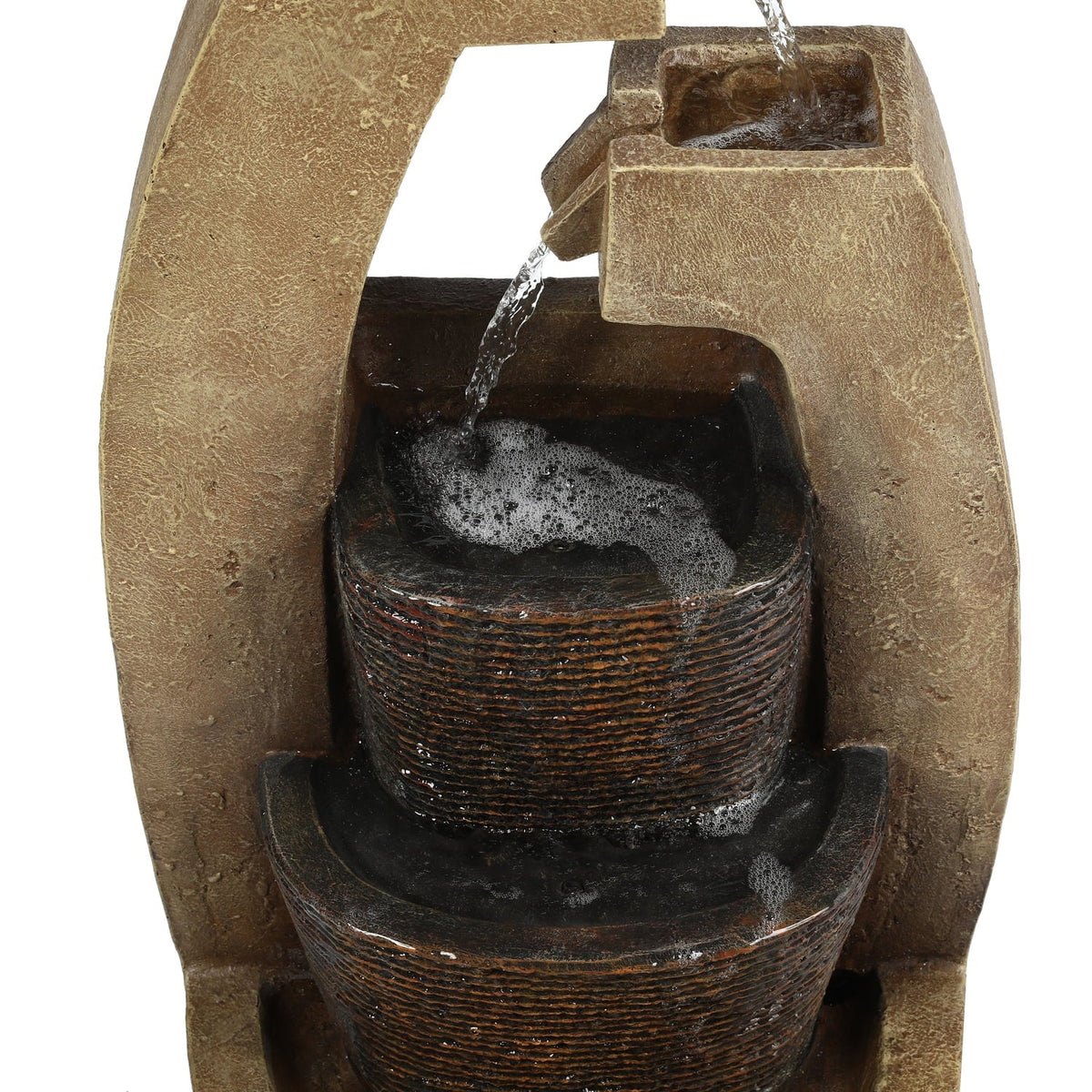 HomeStock Country Cottage Brown Cement Modern Sculpture Outdoor Fountain With Led Light