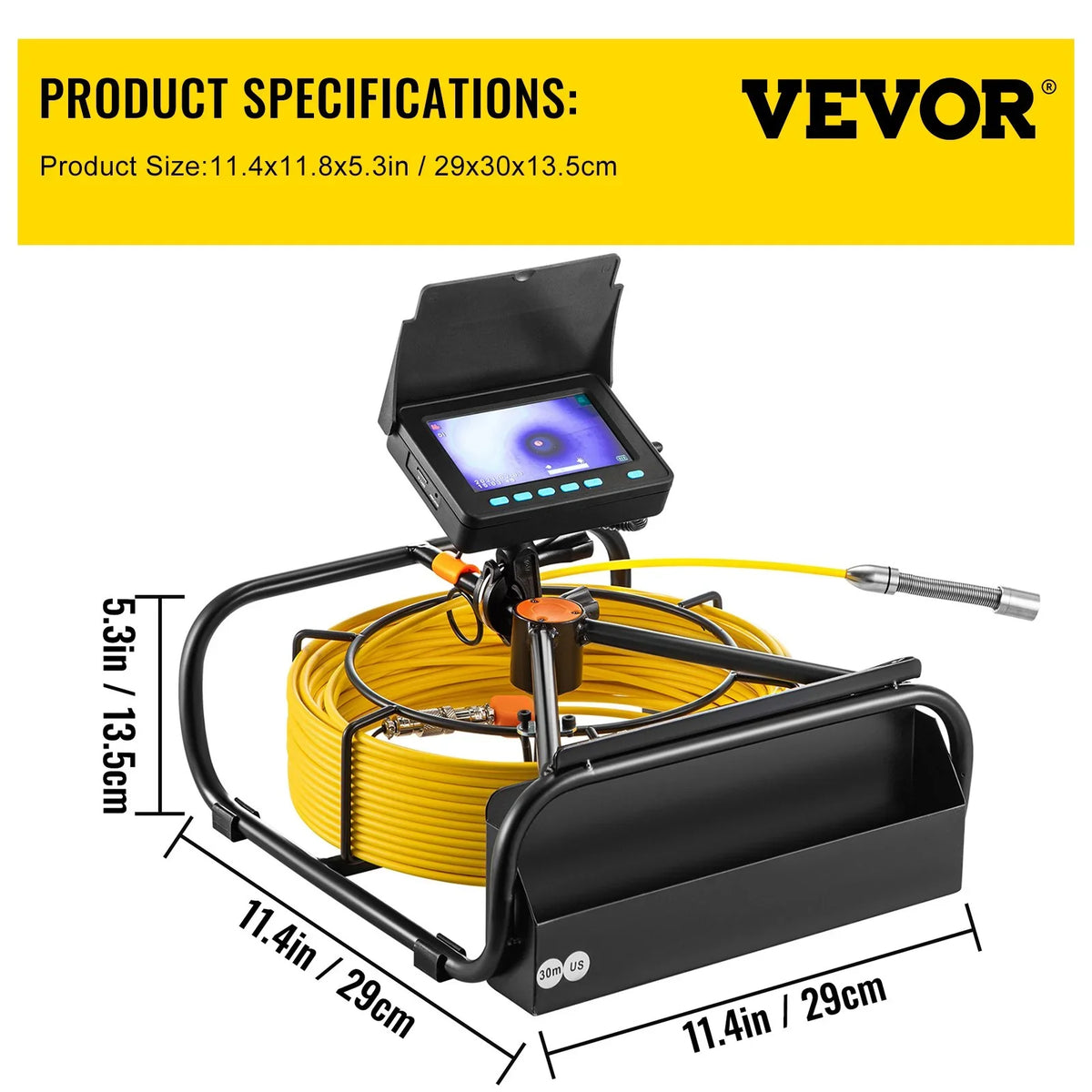 Sewer Camera - 98.4  Cable, 4.3 Inch  Monitor, Waterproof IP68, 6 LEDs, 8500mAh Battery,  Function, 30M Pipeline Inspection Camera