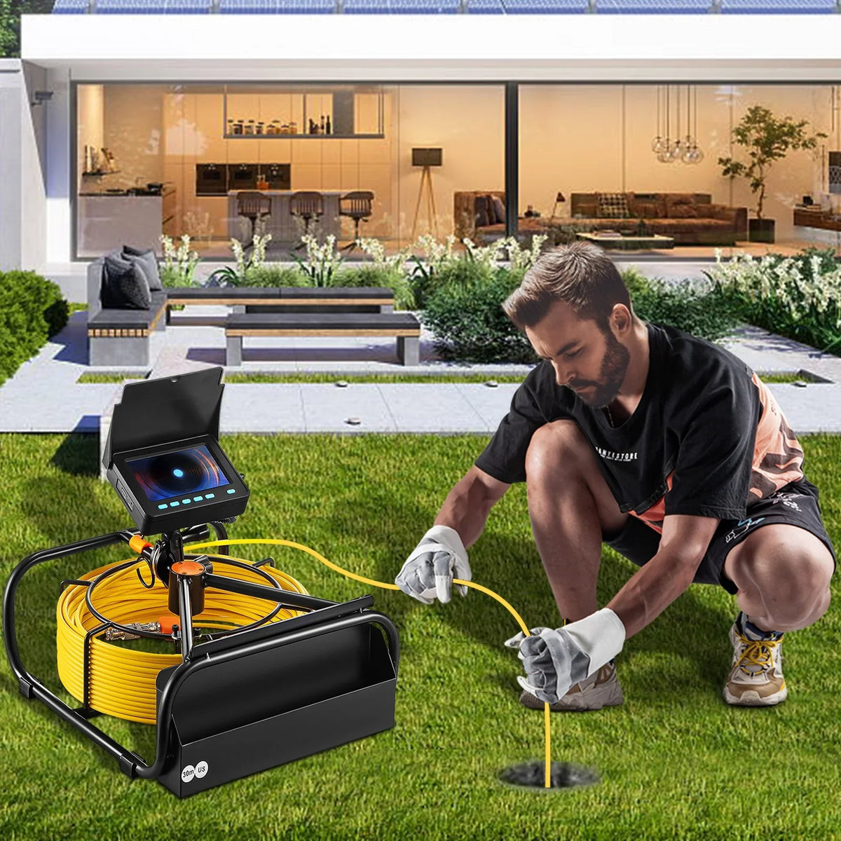 Sewer Camera - 98.4  Cable, 4.3 Inch  Monitor, Waterproof IP68, 6 LEDs, 8500mAh Battery,  Function, 30M Pipeline Inspection Camera