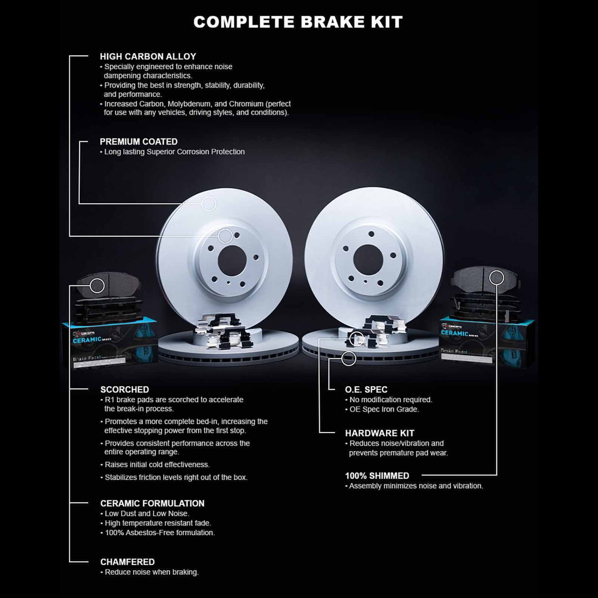 R1 Concepts Wdwh2 59053 R1 Concepts Brake Rotor Carbon Coated With Ceramic Pads Fits select: 2000   /, 1999