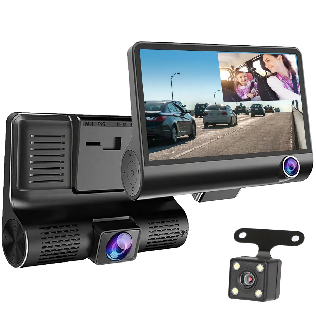 iMounTEK Dash Cam for Cars, 1296P Full  Dash Camera with 4inch  Display, 3 Channel Dash Cam with Night Vision, Driving Recorder