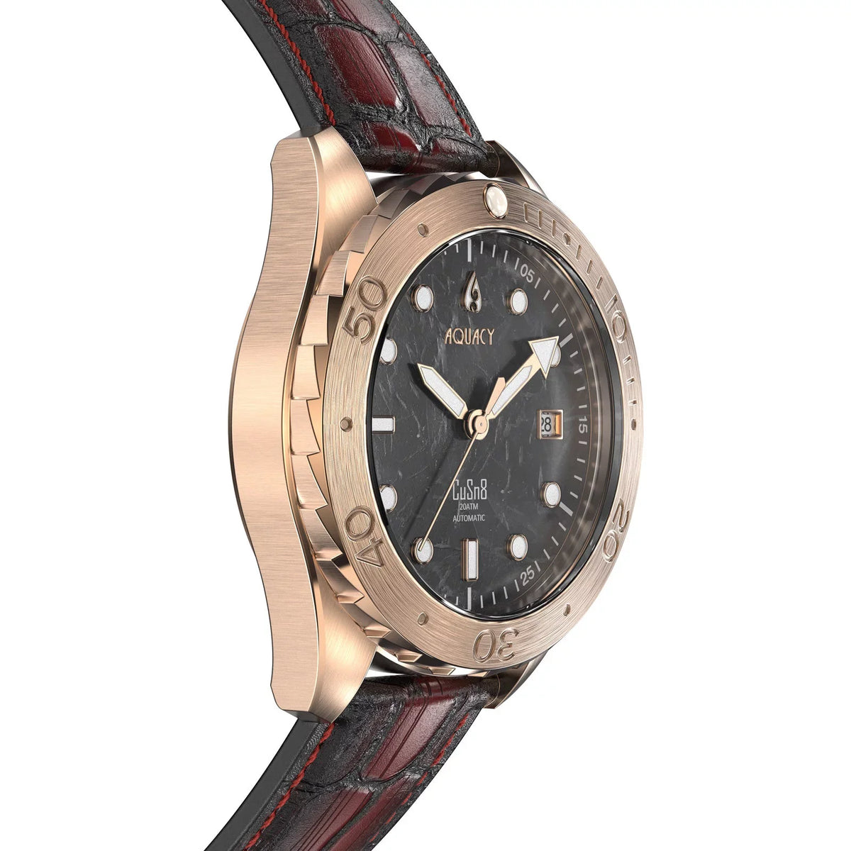 Aquacy Bronze CuSn8 Marble Automatic Diver Watch ..8215.L - Screw Down 316L Stainless Case Back - 200M Water Resistance - 120 click Uni-Directional Bezel Dive Swimming Wrist Watches For Men