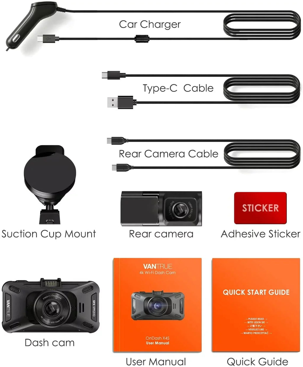 Vantrue  4K +1080P WiFi Dual WiFi Dash Cam Front and Rear with Night Vision, Wireless Car Camera Built in Super Capacitor,  for Backup camera, , 24Hs Parking Mode, G-sensor (X4S Duo)