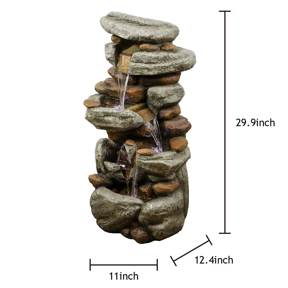 30-inch High Outdoor Water Fountain with  Lights - Cascading Water Feature for Home, Garden, Patio and Deck Decor