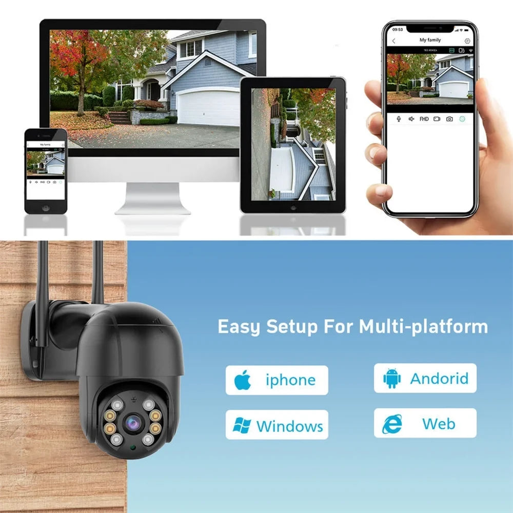 Security Camera Wireless Outdoor, 4MP Pan/Tilt 2.4G Wifi  Surveillance Cameras with Motion Detection and Siren, 2-Way Audio, Full Color Night Vision, for Multi-Platform