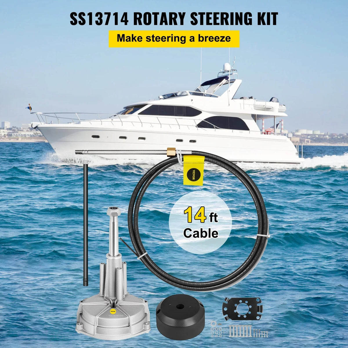 Boat Steering Cable 14' Outboard Rotary Steering Kit