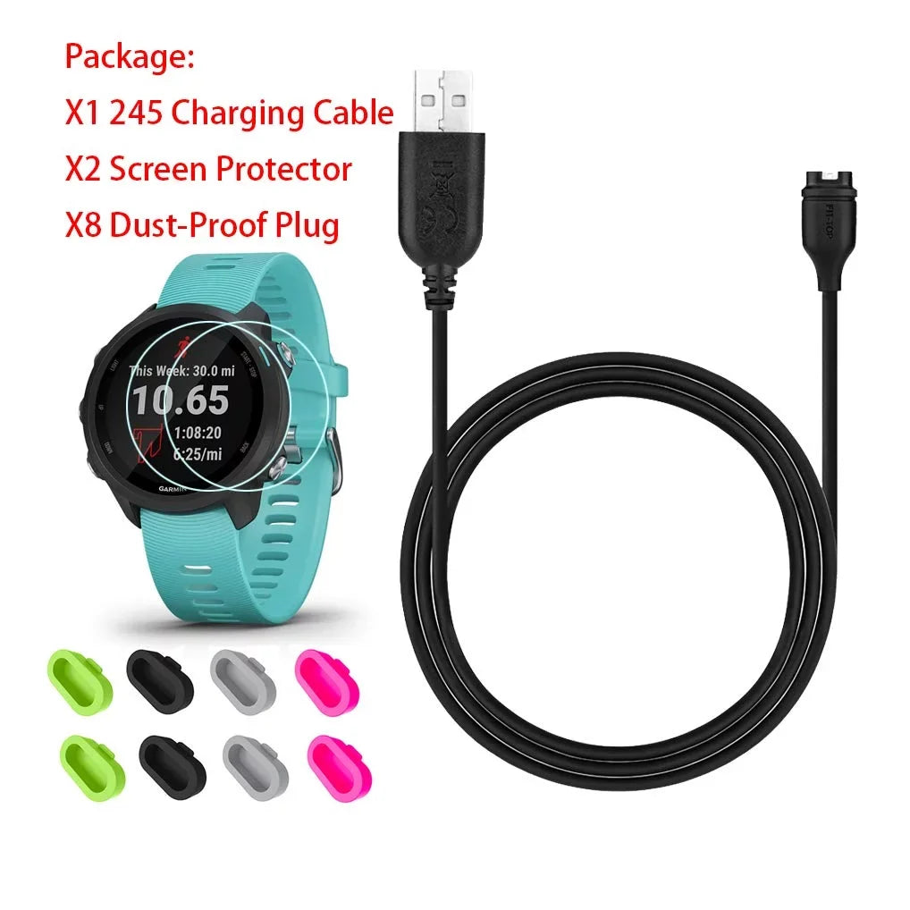 for Garmin Forerunner 245/Approach S60 Charger, Charging Clip Sync Data Cable and 2Pcs  Tempered Glass Screen