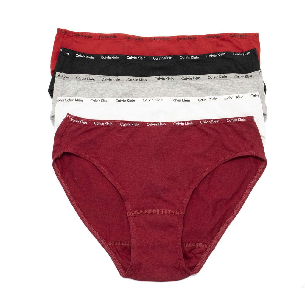 Calvin Klein Women's 5-Pack Signature Cotton Bikini, Red Gala \ Black,M -