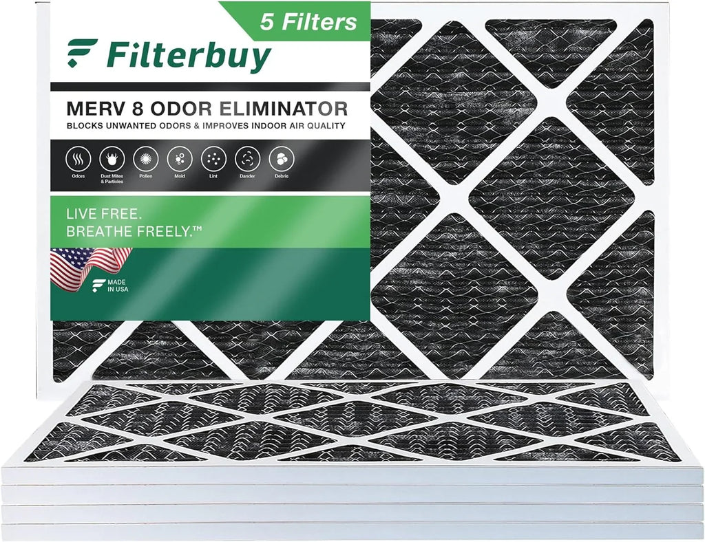 Filterbuy 14x24x1  8 Odor Eliminator Pleated   Furnace Air Filters with Activated Carbon (5-Pack)