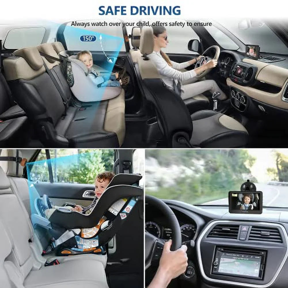 Baby Car Camera,360&deg; Rotation 1080P Baby Car Mirror with Night Vision & 150&deg; Wide View Function,5 Mins Easy to Install Travel Safety Kit,With A Cute Silicone Case