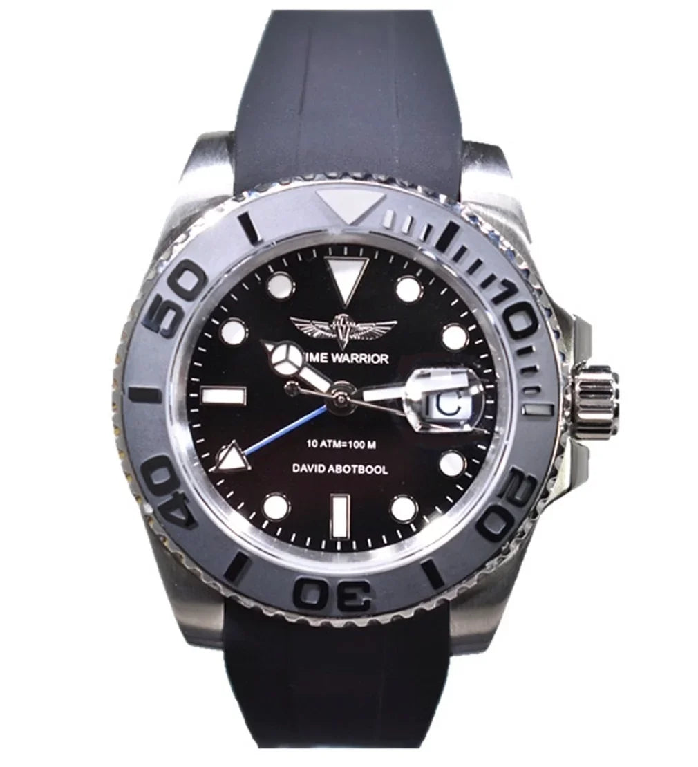 Time Warrior Men's  Watch, Black Dial, 316L Case, Silicone Band - Light Black Bezel, , Sapphire Glass, Swiss Quartz Movement, Men's Pro Diver Watch