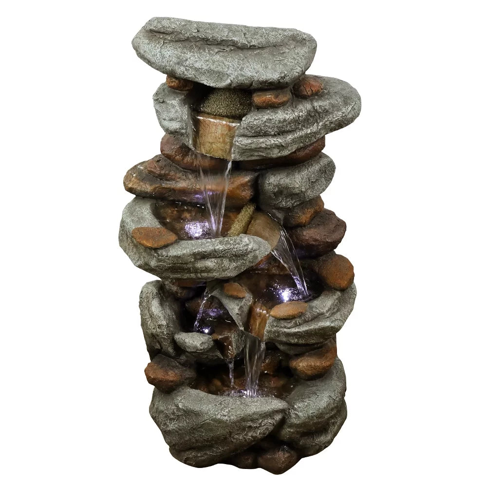 30-inch High Outdoor Water Fountain with  Lights - Cascading Water Feature for Home, Garden, Patio and Deck Decor