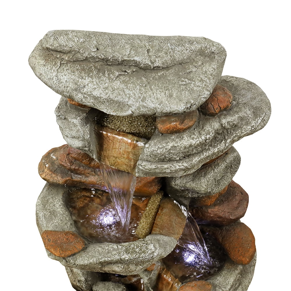 30-inch High Outdoor Water Fountain with  Lights - Cascading Water Feature for Home, Garden, Patio and Deck Decor