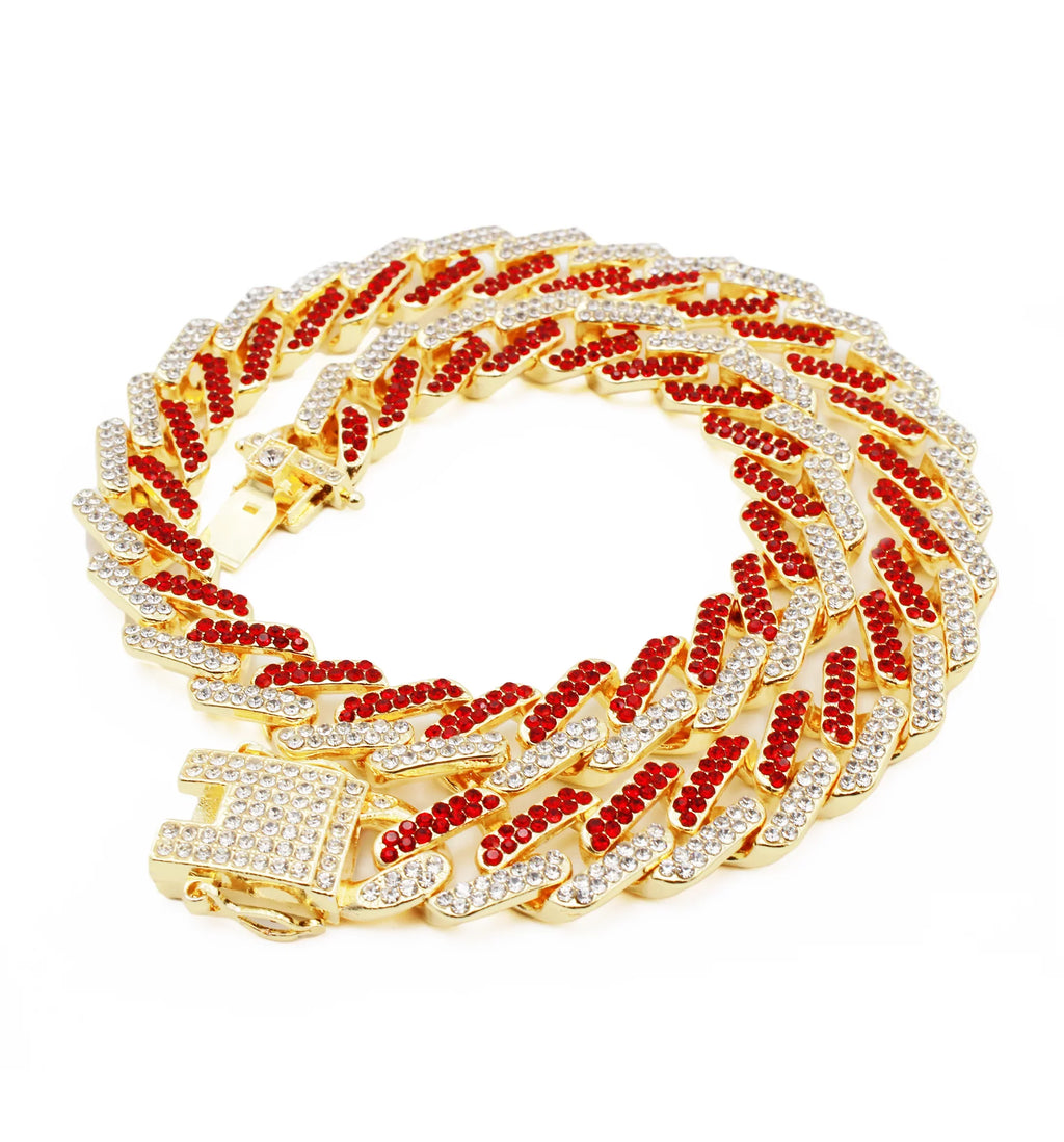 Charles Raymond Ice on Blast! Blinged Out Hip Hop Rolly Looks with Iced Out Wristwatch Trim and Band with Matching Zig Zag Bling'ed Out Necklace Sets -  Necklace Sets - Gold - Red