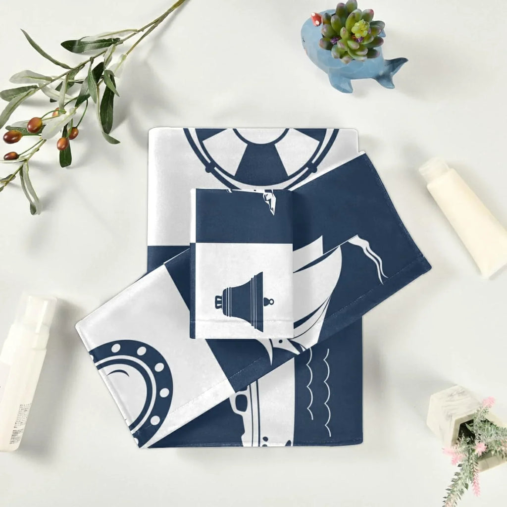 Bath Towel Sets for Bathroom Hand Towels Fingertip Towels Sailing Vessel Anchor Lighthouse Checked 3 Piece Decorative Soft Cotton Absorbent