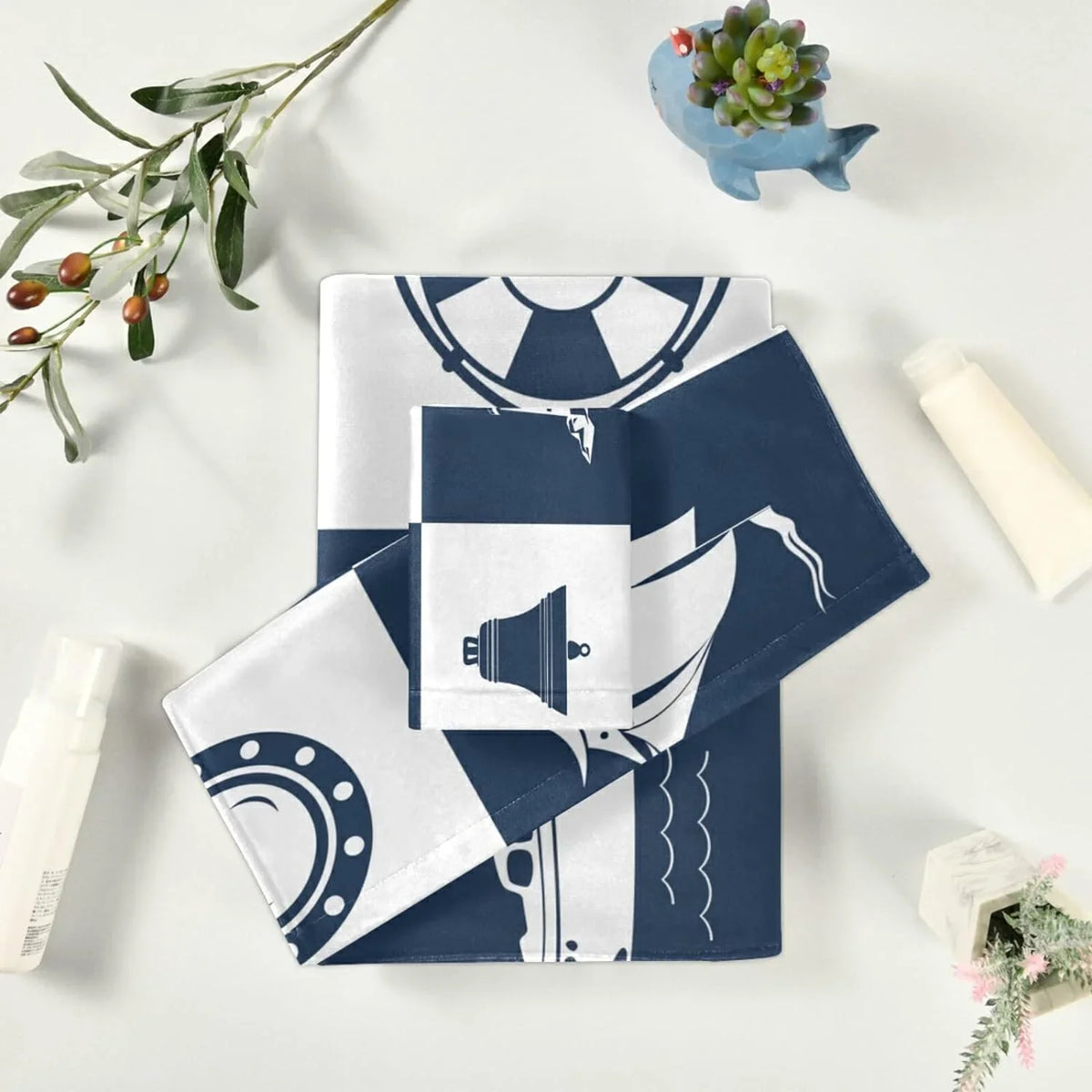 Bath Towel Sets for Bathroom Hand Towels Fingertip Towels Sailing Vessel Anchor Lighthouse Checked 3 Piece Decorative Soft Cotton Absorbent
