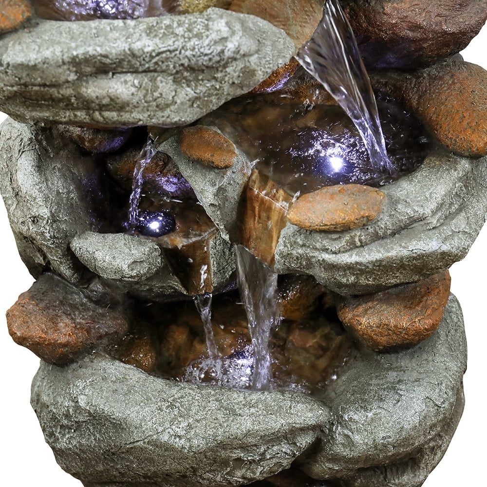 30-inch High Outdoor Water Fountain with  Lights - Cascading Water Feature for Home, Garden, Patio and Deck Decor