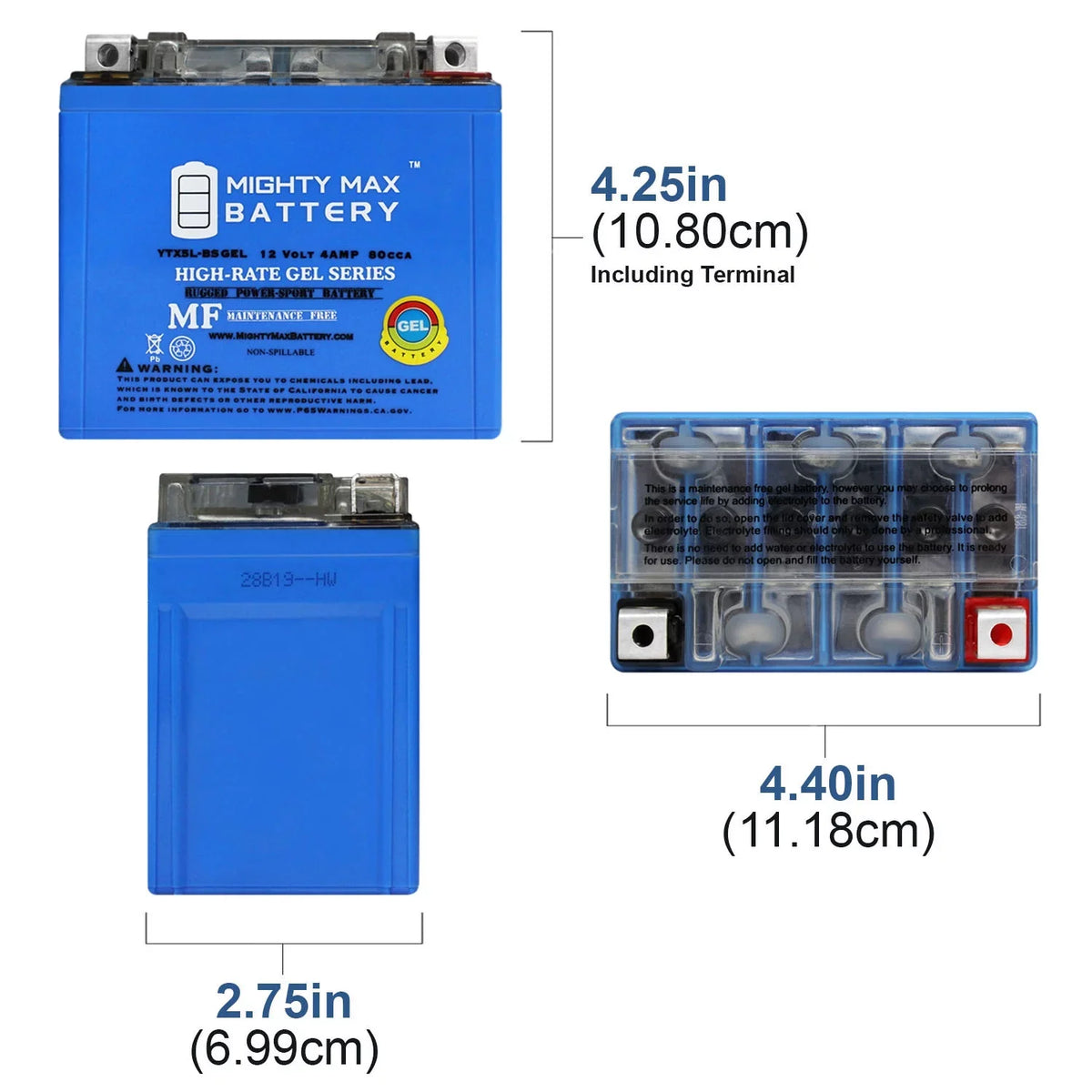 YTX5L-  Battery for Kymco Super 9 - 50 2000 + 12V 1Amp Charger