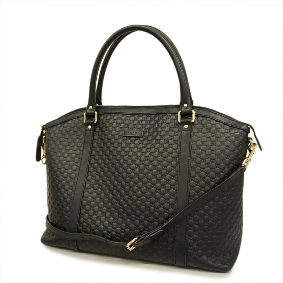 Pre-Owned Gucci Handbag Micro Guccisima 449658 Leather Black Gold Hardware Women's (Good)