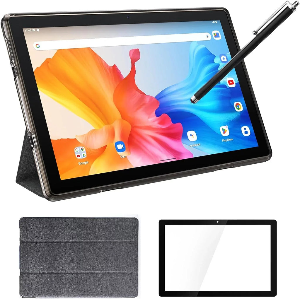 10 Inch Android 11 Tablet , 6GB  128GB /1TB Expandable Computer Tablets,  5G Wi-Fi 6 Quad Core Tableta,   Touch Screen, 8MP Camera, Google  Certified Tablets with Leather Case(Black)