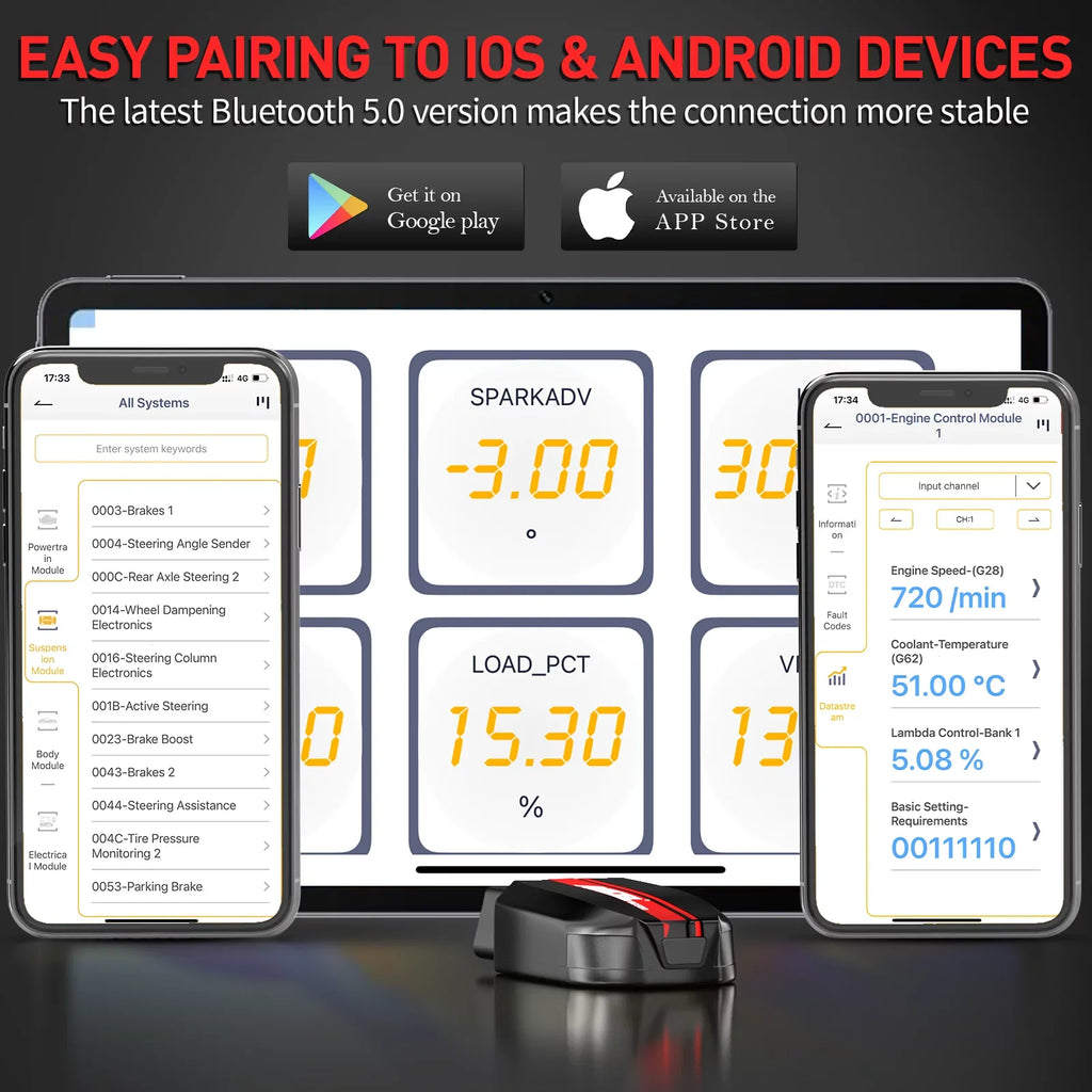 Ancel BD500 Wireless Car Scanner Fits for  Audi Skoda Seat  Vehicles Bluetooth OBD2 Scanner Code Reader Check All Systems Oil Reset  Reset Throttle Learning Automotive Diagnostic Scan Tool