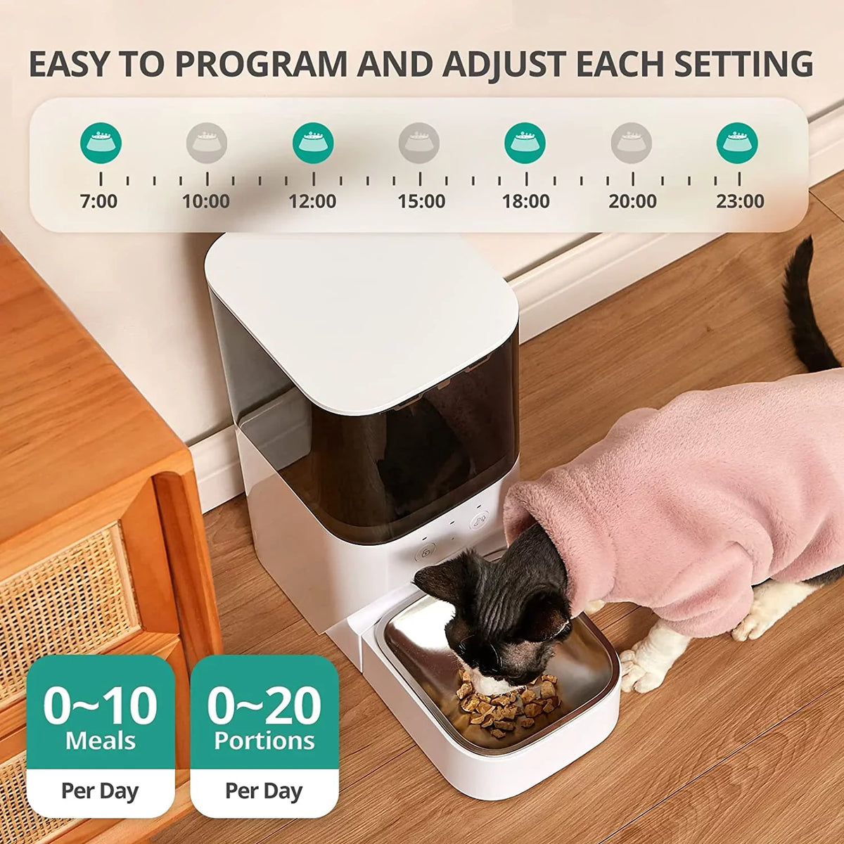 boqii Automatic Cat Feeder, Timed Cat Feeder with  Control, Dog Food Dispenser with Stainless Steel & Lock Lid, 30S Voice Recorder