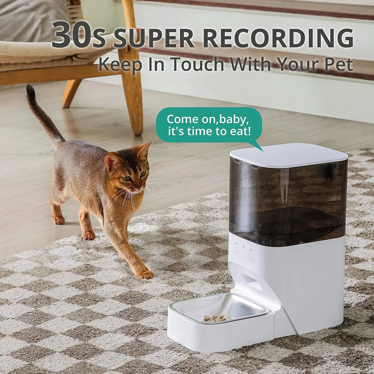 boqii Automatic Cat Feeder, Timed Cat Feeder with  Control, Dog Food Dispenser with Stainless Steel & Lock Lid, 30S Voice Recorder