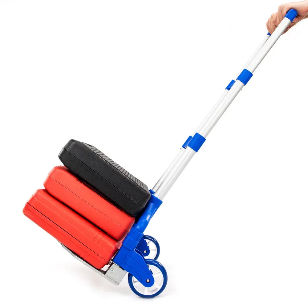 Folding Hand Truck and Dolly, Aluminum Hand Truck, 165 lb Capacity Heavy-Duty Luggage Trolley Cart with Telescoping Handle and Rubber Wheels, Portable Folding Hand Cart, Blue