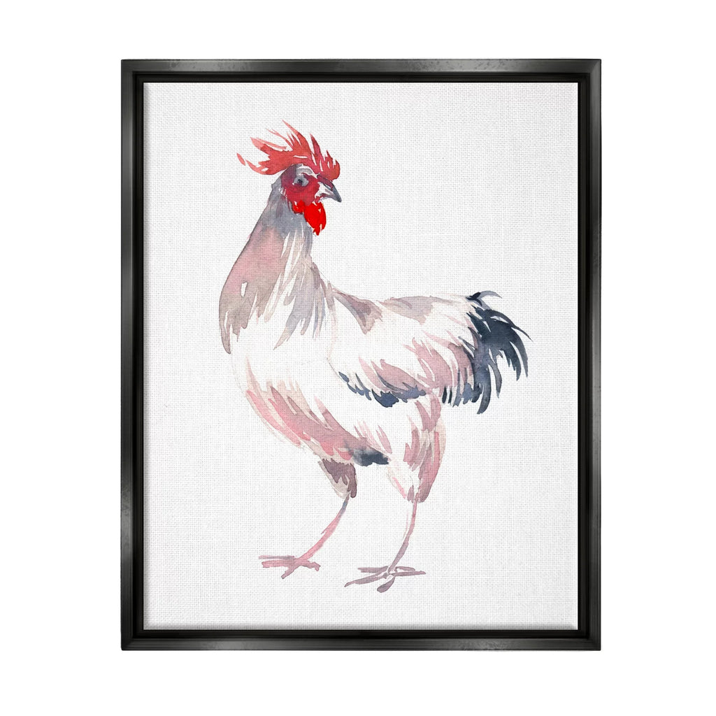 Stupell Industries White Rooster Portrait Animals & Insects Painting Black Floater Framed Art Print Wall Art, 17 x 21