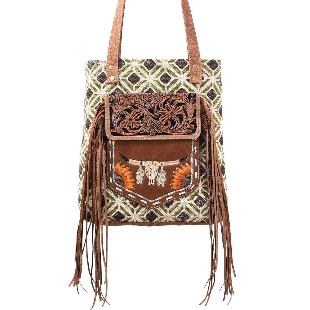 KB367  Hand Tooled Upcycled Wool Upcycled Canvas Genuine Leather women bag western handbag purse
