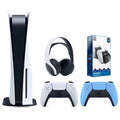 Sony Playstation 5 Disc Version Console with Extra Blue Controller, White  3D Headset and Surge Dual Controller Charge Dock Bundle