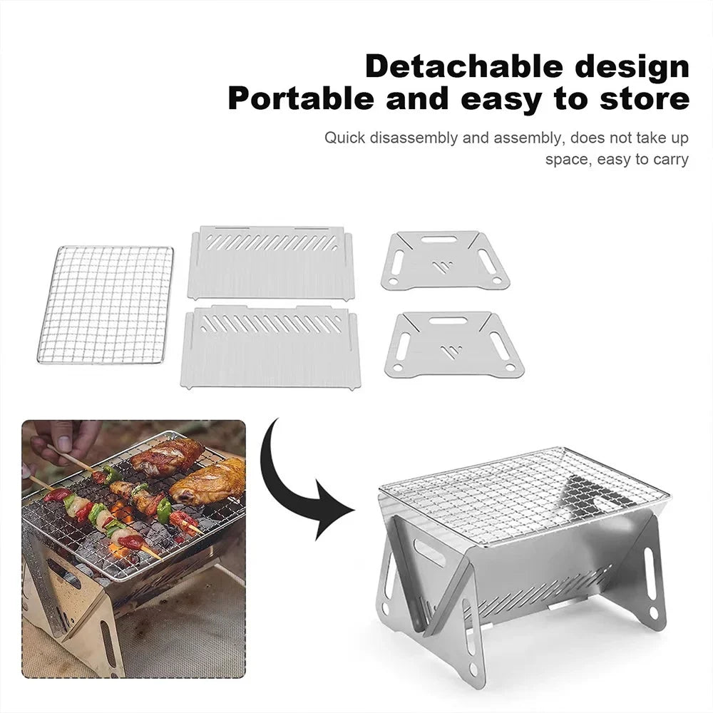 occkic Folding Charcoal Grill Portable Barbecue Grill Stainless Steel Mini  Grill for Outdoor Cooking Camping Picnic