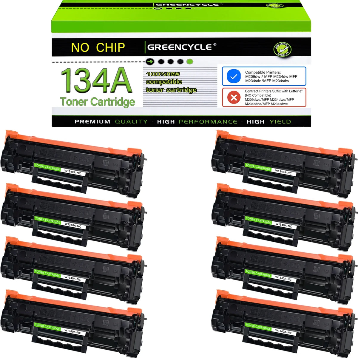 8 Compatible for  134A W1340A (No Chip) Black Toner Cartridge Replacement with  Laserjet M209dw  M234dw M234sdw M234sdn Printer
