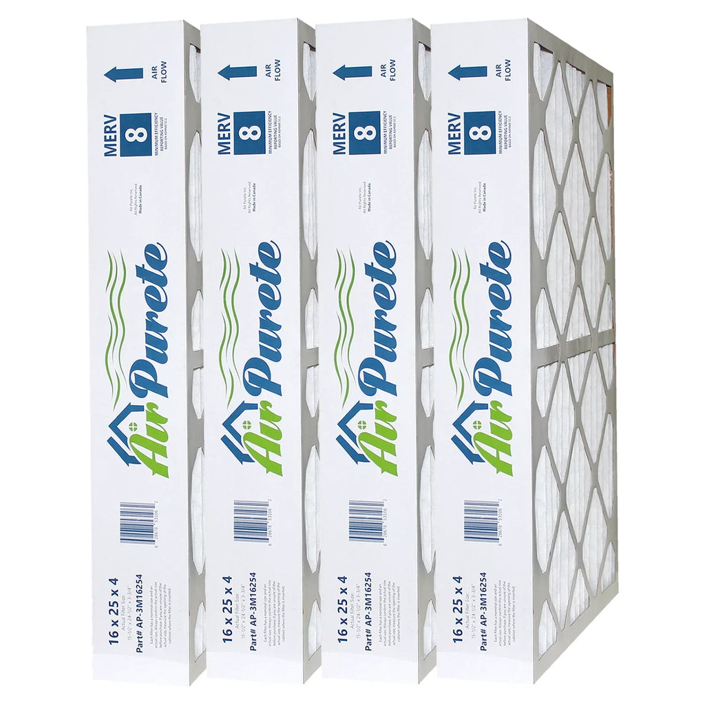AirPurete Furnace Filters -3M16254 | Pack of 4 | Nominal Size: 16x25x4 | Actual Size: 15-1/2" x 24-1/2" x 3-3/4" | High Capacity  8