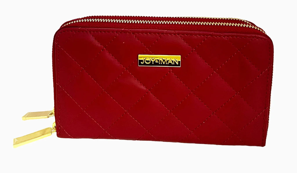 &  Leather  Quilted Wallet with 2 Wrap-Around Zippers  ~ Burgundy