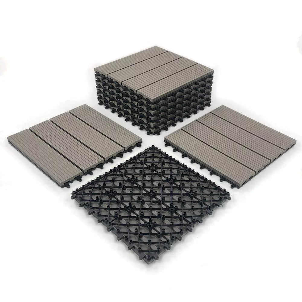 RevTime Easy  Wood-Plastic Deck Tiles 12" x 12" x 3/4”, Gray (9 Pcs)