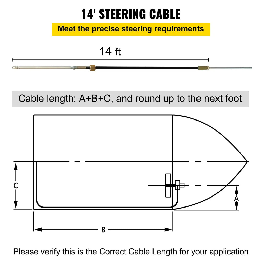 Boat Steering Cable 14' Outboard Rotary Steering Kit