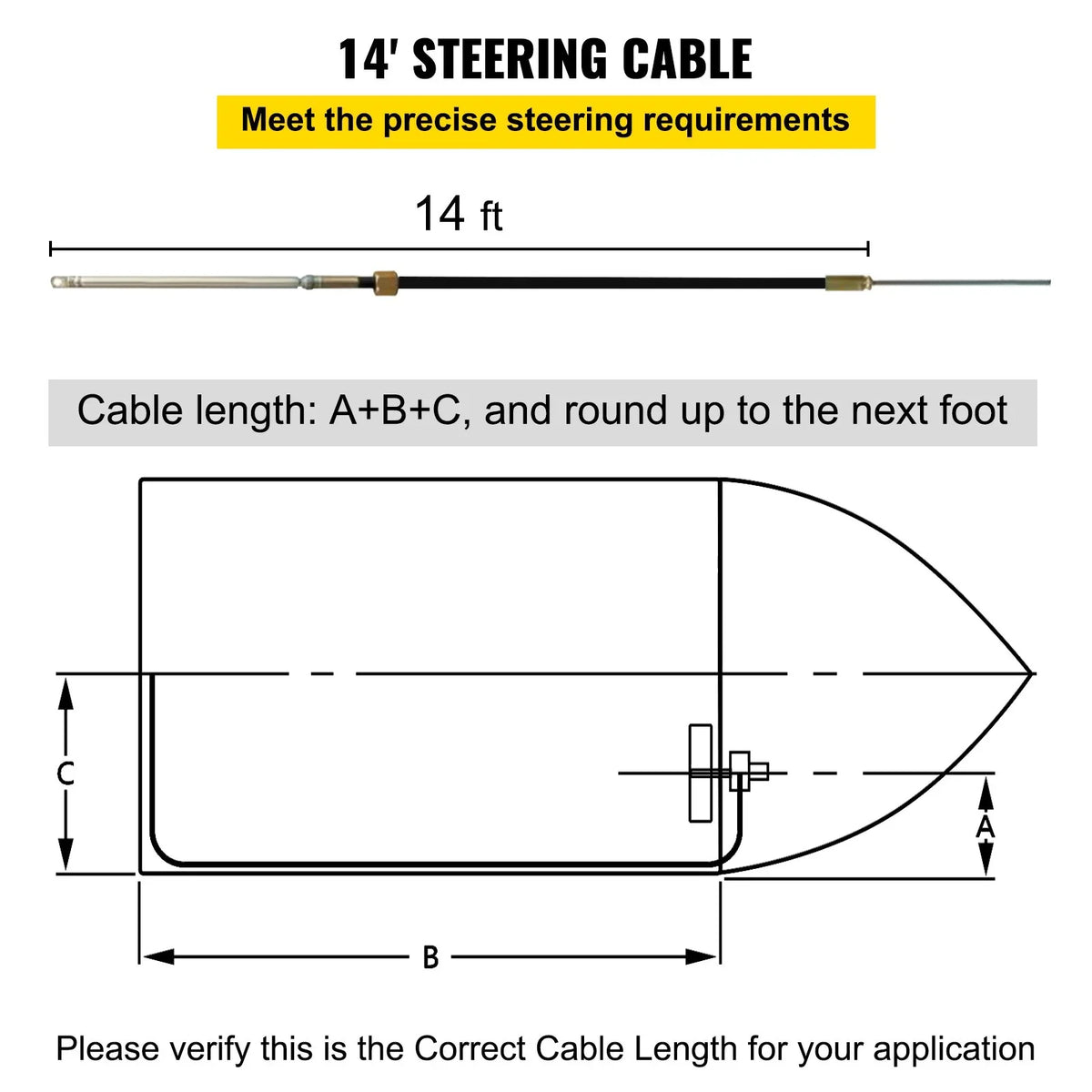 Boat Steering Cable 14' Outboard Rotary Steering Kit