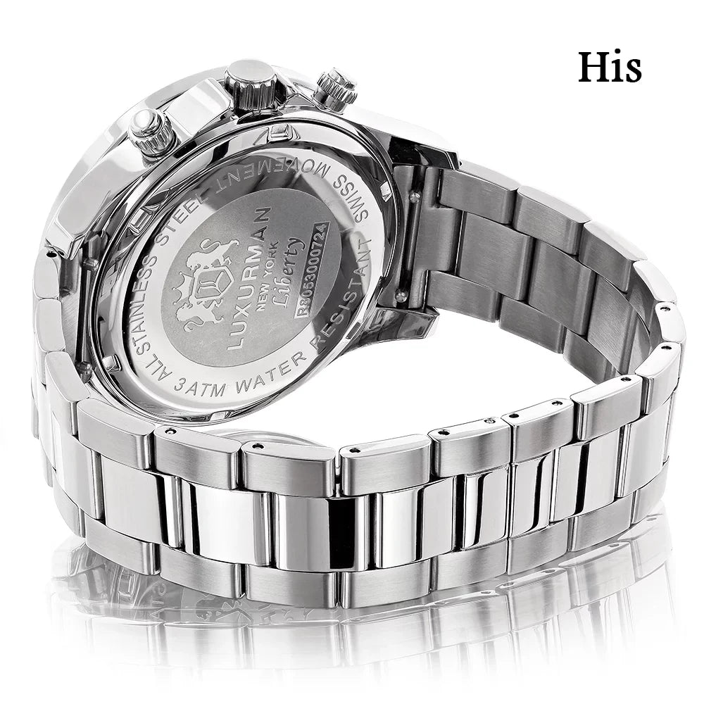 His and Hers Watches: Stainless Steel Diamond Watch Set 3.5ct