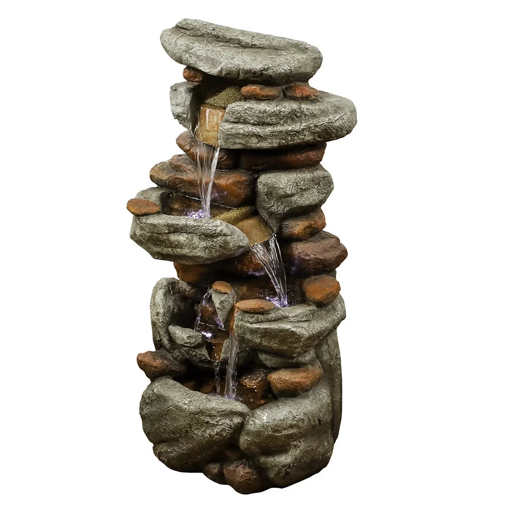 30-inch High Outdoor Water Fountain with  Lights - Cascading Water Feature for Home, Garden, Patio and Deck Decor